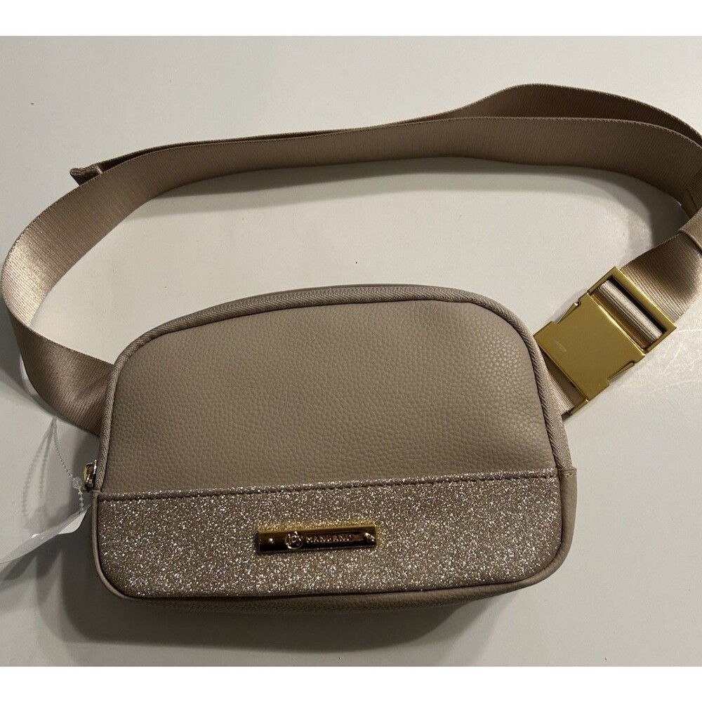 Joy Couture Sleek Silhouette Leather Sparkle Waist/Sling Bag Beige/latte Nwt